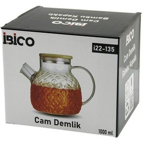 Resim 1000ml Abartma Desen Cam Demlik Bambu Dış Yüzey - Metal İç Yüzey - Silikon Contalı Kapak 4741 Altın - Buz Mavisi 