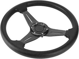 Resim Evrensel 350 mm / 14 inç - Yarış Arabası Direksiyonu, Sürüşlü, Yüksek Kaliteli Alüminyum Alaşım Yedeki, Çoğu Araca Kolay Kurulum (Siyah) 