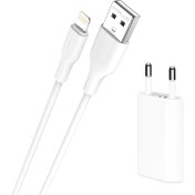Resim Fitplus Bianca Seri Şarj Aleti ve Lightning Kablo Set 1.1A FT-803 Beyaz 