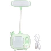 Resim Çocuklar İçin Tv Şeklinde Taban, Esnek Silikon Boyun, Usb Şarj, Öğrencilerin Ders Çalışması Ve Çalışması İçin Yumuşak Işık, Yeşil Led Masa Lambası 