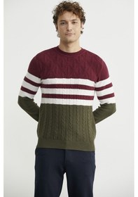 Resim Blok Renk Geçişli Triko Kazak - Haki Haki 