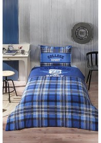 Resim Özdilek Blue Squares Mavi Ranforce Tek Kişilik Nevresim Takımı 