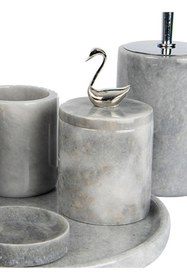 Resim MIARIK DESIGN & DEKORASYON Dekoratif Grı Mermer Pamukluk Gümüş Sılver Kuğu Detaylı 