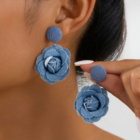 Resim 1 Çift Bohem Tarzı Çok Katmanlı Çiçek Küpe - Gelinlik Mavi Kot ve Beyaz Kumaş Tasarımı, Paslanmaz Çelik Post ile, Kadınlar İçin Mükemmel, Günlük Giyim, Tüm Mevsimler, Okula Dönüş ve Mezuniyet İçin İdeal Moda Hediye, Tüm Mevsimler Küpe|Bohem Küpeler|Paslanmaz Çelik Post 