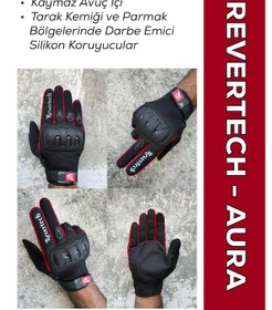 Resim Revertech Aura Kırmızı - Dokunmatik Ekran Uyumlu Erkek Motosiklet Eldiveni + Buff li 