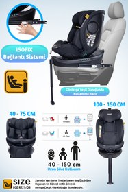 Resim Prego Omegafix Alarmlı 360 Derece Dönebilen -0-36 Kg -İ-Size Belgeli - Destek Ayaklı Oto Koltuğu 