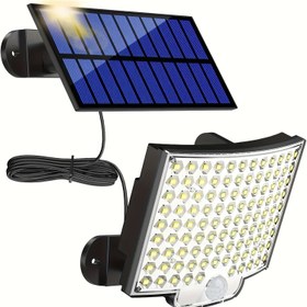 Resim 1 adet 106 LED Güneş Enerjili Dış Mekan Duvar Lambası, Hareket Sensörlü Su Geçirmez Bahçe Güneş Lambası, 120° Aydınlatma Açısı, 5.03 metre Kablo, Ayarlanabilir Yükseklik, Uzaktan Kumanda, Açık Hava Kampı, Bahçe, Koridor, Garaj Kullanımı için, Noel hediyeleri, tatil ofisi, yatak odası, otel, parti, restoran dekorasyonu için mükemmel 