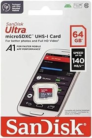 Resim SanDisk Ultra 64GB 140MB/s microSDXC UHS-I Hafıza Kartı DSQUAB-064G-GN6MN 