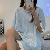 Resim Kadınlar için Günlük Ev Kıyafetleri Kısa Kollu Şortlu Karikatür Baskılı Pijama Takımı Zayıflatıcı 