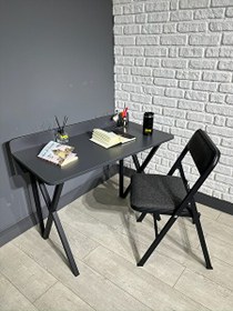 Resim Hey Modüler Mobilya Buse Çalışma Masası Ofis Bilgisayar Masası - Katlanır Sandalyeli 103 CM Metal Siyah Ayak 