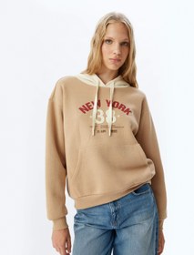 Resim Şardonlu Kolej Sweatshirt Kapüşonlu Baskılı Kanguru Cepli Rahat Kalıp 