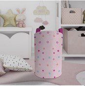 Resim Mekta Home Bebek Ve Çocuk Odası Seksek Ve Renkli Çiçek Desenli Oyuncak Sepeti Pembe 
