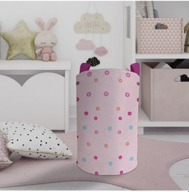 Resim Mekta Home Bebek Ve Çocuk Odası Seksek Ve Renkli Çiçek Desenli Oyuncak Sepeti Pembe 