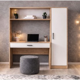 Resim Bilgisayar Masası, Hekta Kapaklı Kitaplıklı Çalışma Masası - Ceviz Çok Renkli 