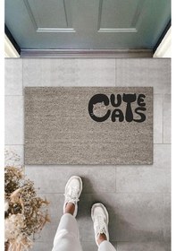 Resim Dijital Baskı Gri Kedili Cute Cats Dekoratif Kapı Paspası K-2063 