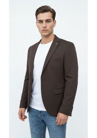 Resim Plus Scorpion Kahverengi Erkek Slim Fit Blazer Ceket Şık, Modern, Günlük Ve Ofis Kombinlerine Uygun Tek Düğmeli Erkek Ceketi Kahverengi 