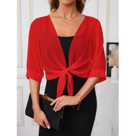 Resim Beruflic Kadın Truvakar Kollu Önden Bağlamalı Kısa Şifon Bolero Ceket 