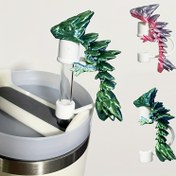 Resim 3D Baskılı Ejderha Şekilli Pipet Kapağı - Serin Silikon Pipet Kılıfı - 30 ve 40 Ons İzoleli Bardaklar İçin Uygun, Pipet Koruma Kapakları - Tekrar Kullanılabilir - Dış Mekan Toz Koruma, Cadılar Bayramı Süslemeleri İçin İdeal. 