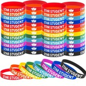 Resim 10 veya 20 Adet Yıldız Öğrenci Bileklikleri - Şeffaf "ÖĞRENCİ" Yazılı, Çok Renkli (Kırmızı, Turuncu, Sarı, Yeşil, Mavi, Mor, Siyah, Beyaz, Gri) - Sınıf Ödülleri, Öğretmen Takdiri, Okul Etkinlikleri, Ofis İçin Dayanıklı Silikon Bileklikler - Akademik Başarı Tebrik Hediyeleri, Öğrenci Motivasyon Araçları, Eğlenceli Aksesuarlar, Pürüzsüz Yüzey, Motivasyon Hediyesi, Etkinlik Organizasyonu 