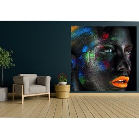 Resim HDART Afrikalı Siyahi Zenci Boyalı Yüz Kadın Kanvas Tablo Tablosu 