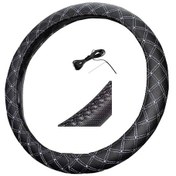 Resim Direksiyon Kılıfı 48 Cm Siyah Kamyon Tır Otobüs Dikişli Gri Nakış 