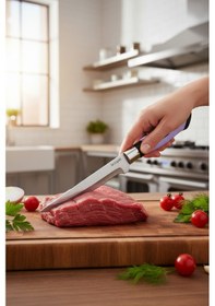 Resim Chefline 5 Parça Lila Mutfak Bıçak Seti + Meyve Bıçağı Hediyeli Paslanmaz Çelik Lila 