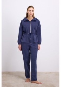 Resim Man11605-1025 Anil Ev Giyim Anıl Kadın Kapüşonlu Fermuarlı Sweatshirt Ve Pantolon Takımı 11605 Parlement 