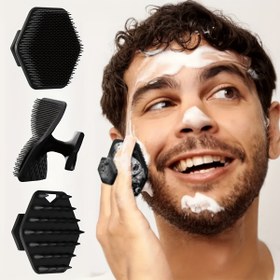 Resim 1pc Taşınabilir Silikon Sakal ve Yüz Temizleme Fırçası - Erkekler için Nazik Exfoliating Scrubber, Derin Temizleme ve Kafa Derisi Dandruff Giderimi için Yumuşak Tüyler, Rutin Temizleme Aracı, Koku Yok 