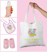 Resim Ejoya Bebeklere Özel Çantasında Kişiye Özel Biberon Önlük Ve Patik Bebek Hediye Seti 109822 