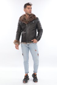 Resim Erkek Hakiki Kurt Kürkünden Jumbo Deri Kaban/Kürk EDC85 (Standart kalıp) - 3XL 