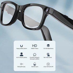 Resim robo R1 PRO Akıllı Gözlük – Video kayıt, Yapay zeka kameralı, Müzik dinleme, Telefon ile konuşma 