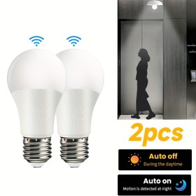 Resim 2 Adet AC220V E27 9W LED Hareket Sensörlü Ampul, Alışveriş Merkezi Hipermarket Ev Veranda Merdiven Koridor İç Aydınlatma için Akıllı Işık Lambası Dahili Hareket Sensörleri 