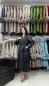 Resim Kadın Hakiki Kuzu Derisi Trençkot Deri OZEL3 (Geniş Kesim) - 6XL / BEJ 
