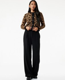 Resim Koton Uzun Kollu Düğmeli Bisiklet Yaka Leopar Desenli Triko Hırka Leopar Desenli 6wak90087ht Leopar Desenli 