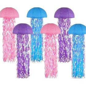 Resim Yunboo 6 Adet Yarıçaplı Renkli Medusa Folyo Feneri - Mavi Pembe Mor - Doğum Günü Süsleri - Asma Tipi Dekoratif Aydınlatma Koyu Mor 