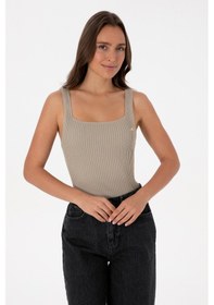 Resim U.S. Polo Assn. Kadın Açık Haki Kare Yaka Kazak 50314626-VR183 