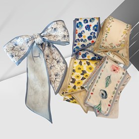 Resim 5PCS Romantik Çiçek Mevsimi Pastoral Tarzı Eşarp Bağlama Çanta Günlük Çok Yönlü Akıntılı Uzun Küçük Eşarp Kore Tarzı Taze Kırık Çiçek Saç Bağı 