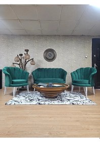 Resim İstiridye Takım Beyaz Boyalı Telli Ayak Çay Seti Koltuk Takımı Ye Çok Renkli 