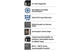 Resim Goldmaster Gustofry 1700 Watt Xl Dokunmatik 8 Ön Ayarlı Cam Kapaklı Hazne Aydınlatmalı Airfryer Sıcak Hava Fritözü 