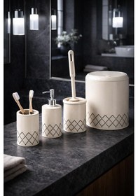 Resim Geometrik Zikzak Desenli 4 Lü Banyo Seti Krem 