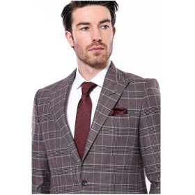 Resim Wessi Ekose Slim Fit Bordo Erkek Ceket - Wessi Bordo 
