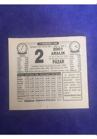Resim 2 Aralık 2001 Takvim Yaprağı - Nostalji Koleksiyonluk Takvim Yaprağı C 
