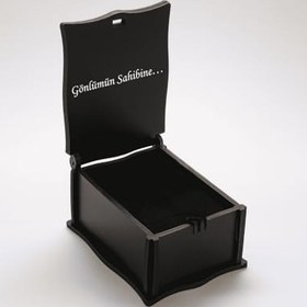 Resim Hediye Notu Yazılı Siyah Ahşap Kolye Küpe Bileklik Set Takı Kutusu - M2 