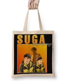 Resim Baskı Dükkanı Bts Suga Min Yoongi 90s Bez Çanta Uzun Saplı 