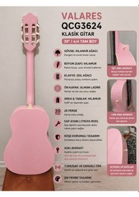 Resim Valares Qcg3624 Klasik Gitar Soft Pembe Tasarım 39 4/4 Sap Ayarlı Köşe Korumalı Askı Aparatlı Yumuşak Tını 