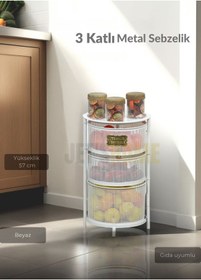 Resim 3 Katlı Sebzelik Açılır Metal Patates Soğan Sepeti Paslanmaz Meyvelik Organizer Sepet Beyaz Beyaz 