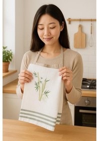 Resim Müslin Kurulama Bezi 3'lü Set Desenli Yumuşak Ve Emici Mutfak Havlusu Beyaz 