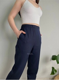 Resim Hazel Kadın Lacivert Yüksek Bel Lastikli Boru Paça Pantolon-lacivert Lacivert 