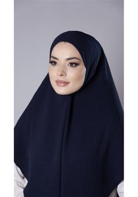 Resim Hürrem Bone Lacivert Pratik Hazır Geçmeli Tesettür Eşarp Aerobin Kumaş Düz Hijab 2309 02 