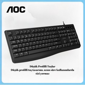 Resim AOC KB120 Kablolu Klavye – Entegre Avuç İçi Desteği, Düşük Profilli Sessiz Tuşlar, Tak-Çalıştır USB 